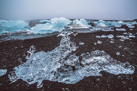 冰山上的黑沙滩结冰国家的高清图片素材