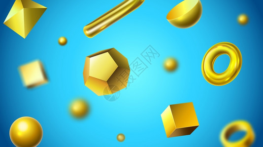 球黄色金色抽象3d几何形状闪亮的金形现实数字和抽象的金色现实几何形状横幅背景矢量图解3几何形状金色的物体现实的金形数字和抽象的背景矢量插画