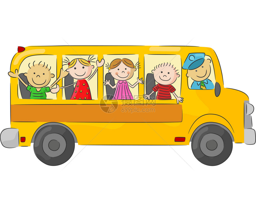 黄色巴士里的小男孩卡通图图片