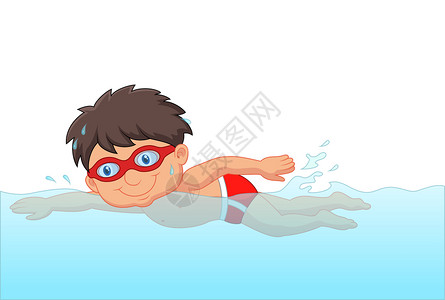卡通可爱小男孩游泳池里游泳图片