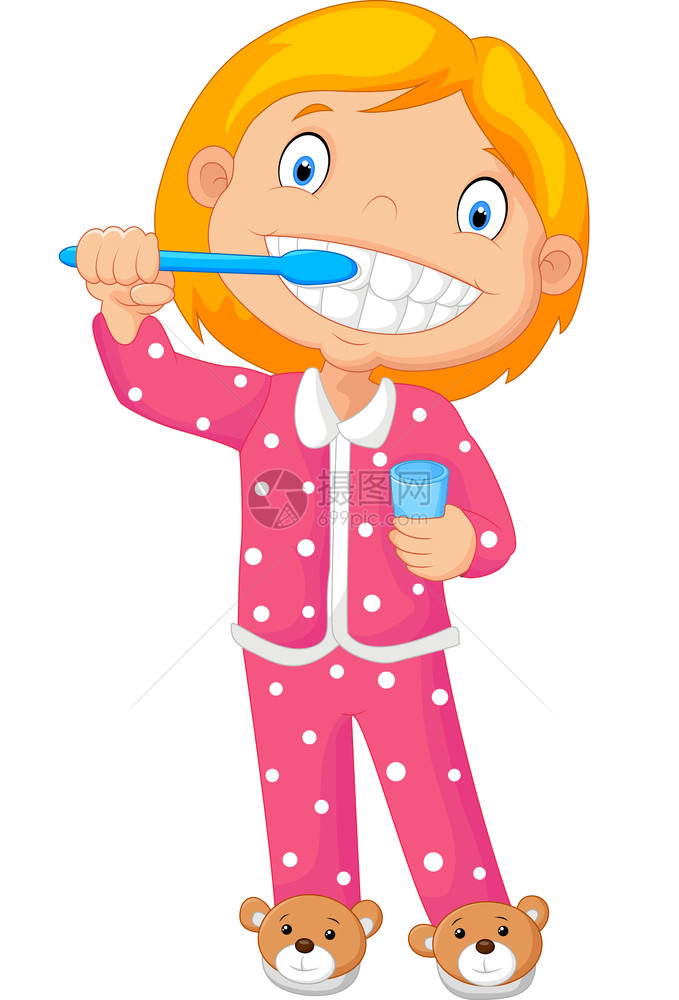 一个年轻女孩在刷牙图片