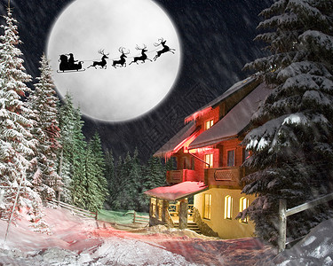 圣诞夜塔和他的驯鹿骑着月球图片