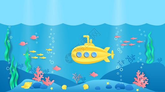 海底世界潜水艇矢量插图图片