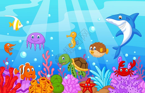 可爱极了深度海底世界的各种海洋生物插画