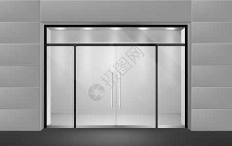 电梯内广告商业玻璃门入口插画设计图片