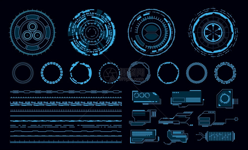 未来蓝色虚拟图形触摸用户界面网络应用程序线条和圆框及指针显示矢量现代导航元素hud未来蓝色虚拟图形触碰用户界面线和圆框及指针显示图片