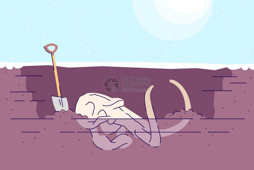 挖掘地下化石卡通矢量插画图片