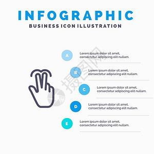 手势图手移动触摸带有5步演示图背景的制表线标插画