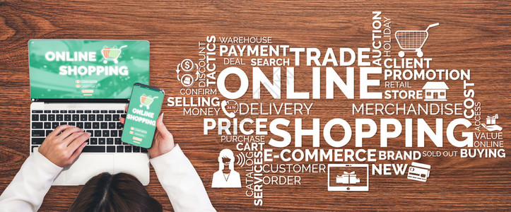 现代图形界面显示电子商务零售店供客户在网上购买产品和通过网上转账付费电子的高清图片素材