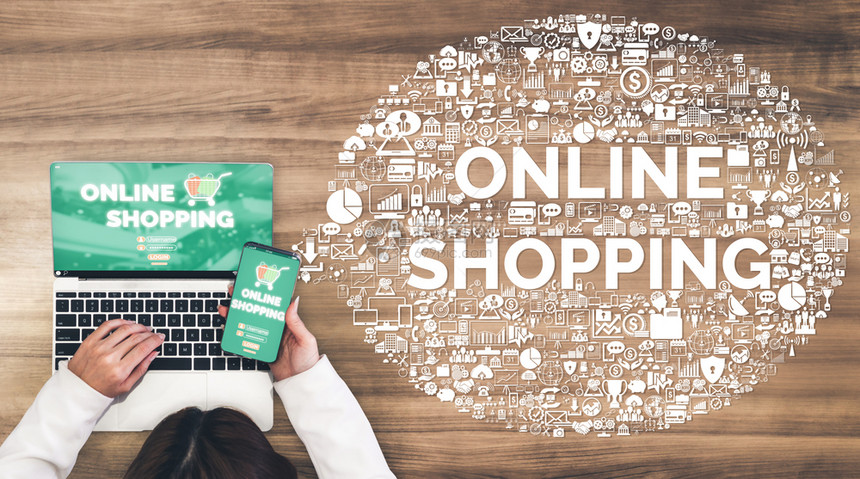 现代图形界面显示电子商务零售店供客户在网上购买产品和通过网上转账付费图片