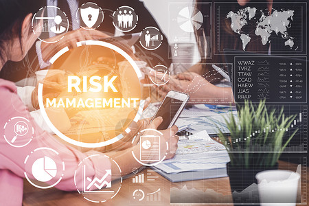 商业投资概念的风险管理和评估现代图形界面显示风险计划分析的战略符号以控制不可预测的损失和建立财务安全测量高清图片素材