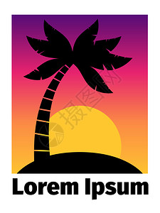 夏季日落背景和棕榈树叶插图图片