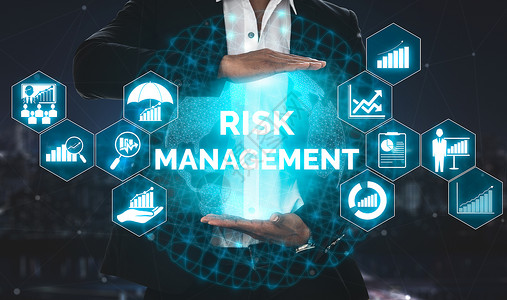 评价界面商业投资概念的风险管理和评估现代图形界面显示风险计划分析的战略符号以控制不可预测的损失和建立财务安全背景