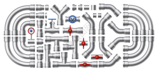 钢管道连接器和工业阀门矢量插图 背景图片