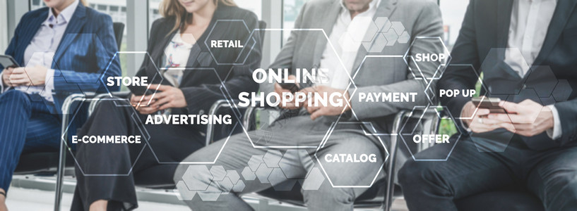 现代图形界面显示电子商务零售店供客户在网上购买产品和通过网上转账付费购物高清图片素材