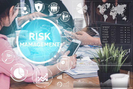 商业投资概念的风险管理和评估现代图形界面显示风险计划分析的战略符号以控制不可预测的损失和建立财务安全背景高清图片素材