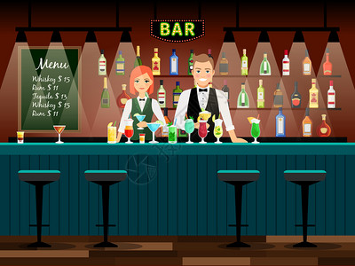 酒吧夜生活酒吧服务员插画