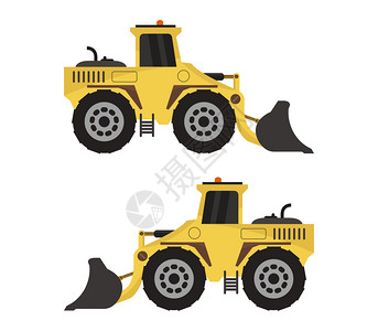 黄色推土机挖掘机行驶对比图高清图片