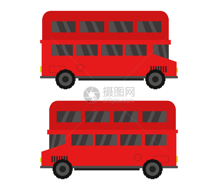 红色英语公共汽车行驶对比图图片