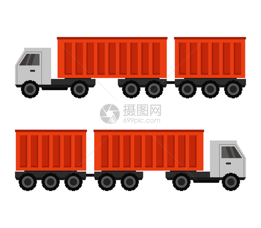 红色集装箱卡车设计对比图图片