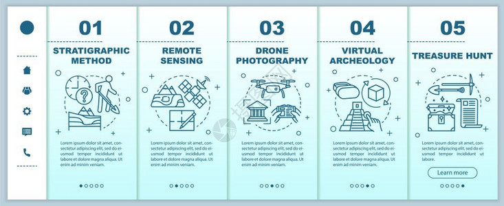响应式设计加入移动网页矢量模板的考古方法寻宝响应智能手机网站界面与线插图的界面想法网页步式屏幕彩色概念插画