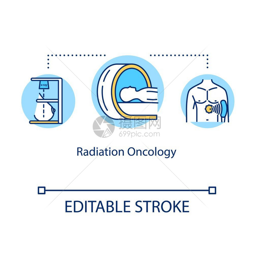 癌症治疗的理念是细线图解医疗帮助放射肿瘤辐照病媒孤立的大纲rgb彩色图画可编辑的中风图片