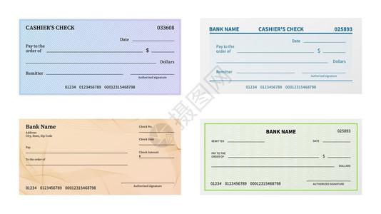 支票模板空白银行支票上面写有结流模式和钞票的水印凭单或优惠券纸票空白支模型矢量设置检查模板空白银行支票上面写有结流模式上面写设计图片