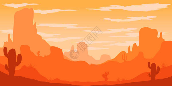镇北堡西部影视城风景橘色的仙人掌沙漠风景插画