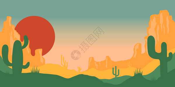 太阳下的仙人掌沙漠背景图片