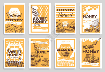 蜜饯果脯天然有机食品蜜蜂传单矢量插画设计图片