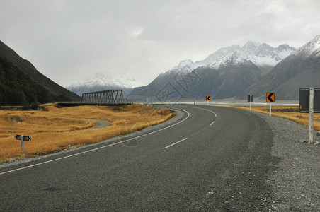 新西兰公路景观雪高清图片素材