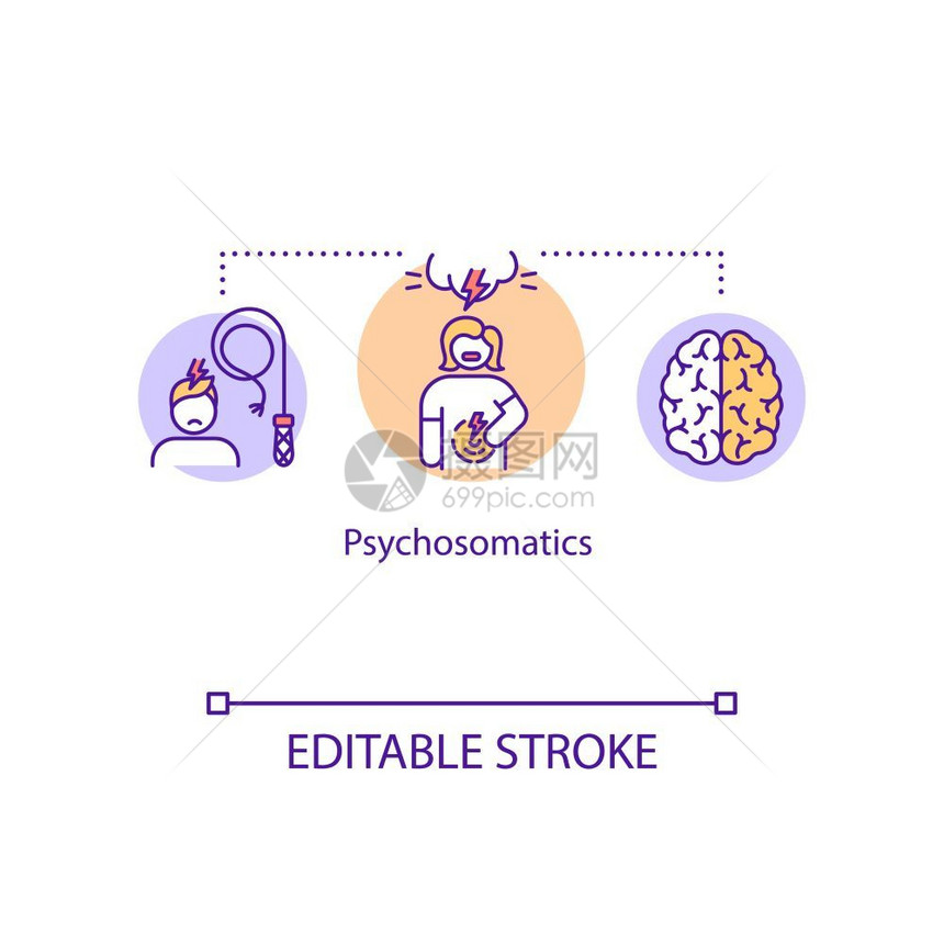 心智和身体关系理念细线插图情感压力矢量孤立的大纲rgb彩色绘图可编辑中风图片