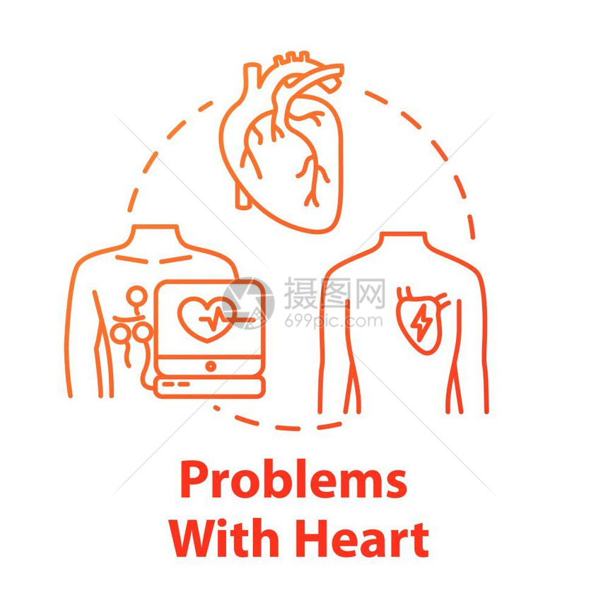 心脏病发作急诊医院断心动想法细线插图矢量孤立大纲rgb彩色图图片