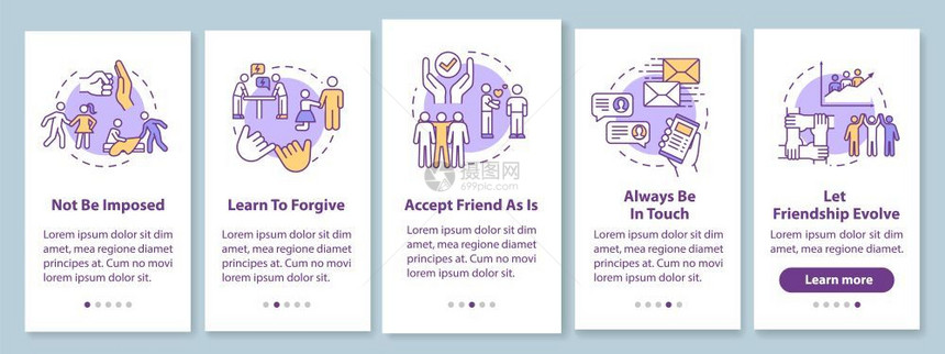作为好朋友提示社会关系通过5步图形指示ui矢量模板配有rgb颜色插图图片