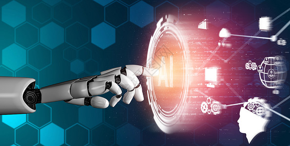 3d使未来机器人技术开发工智能和机器学习概念成为未来机器人技术开发3d为人类未来生命进行全球机器人生物科学研究商业高清图片素材