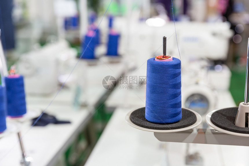 蓝线缝合纫织物纺制造服装业工厂针线蓝合图片