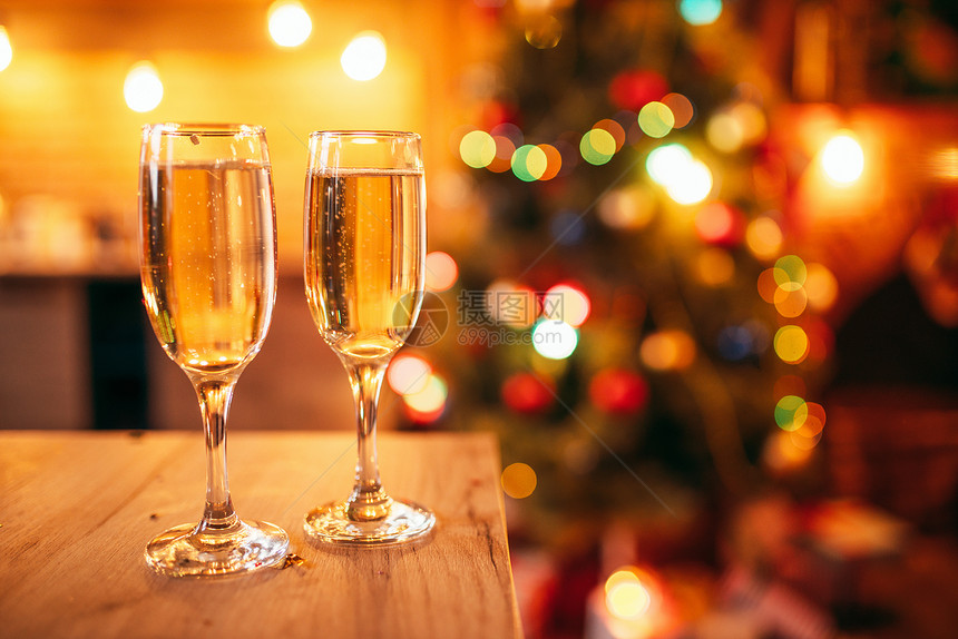 圣诞节背景二杯香槟图片