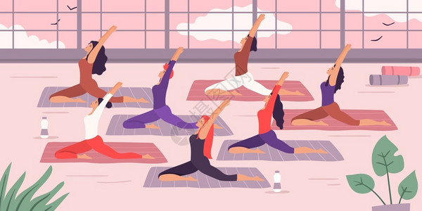 健身房拉伸妇女瑜伽插画