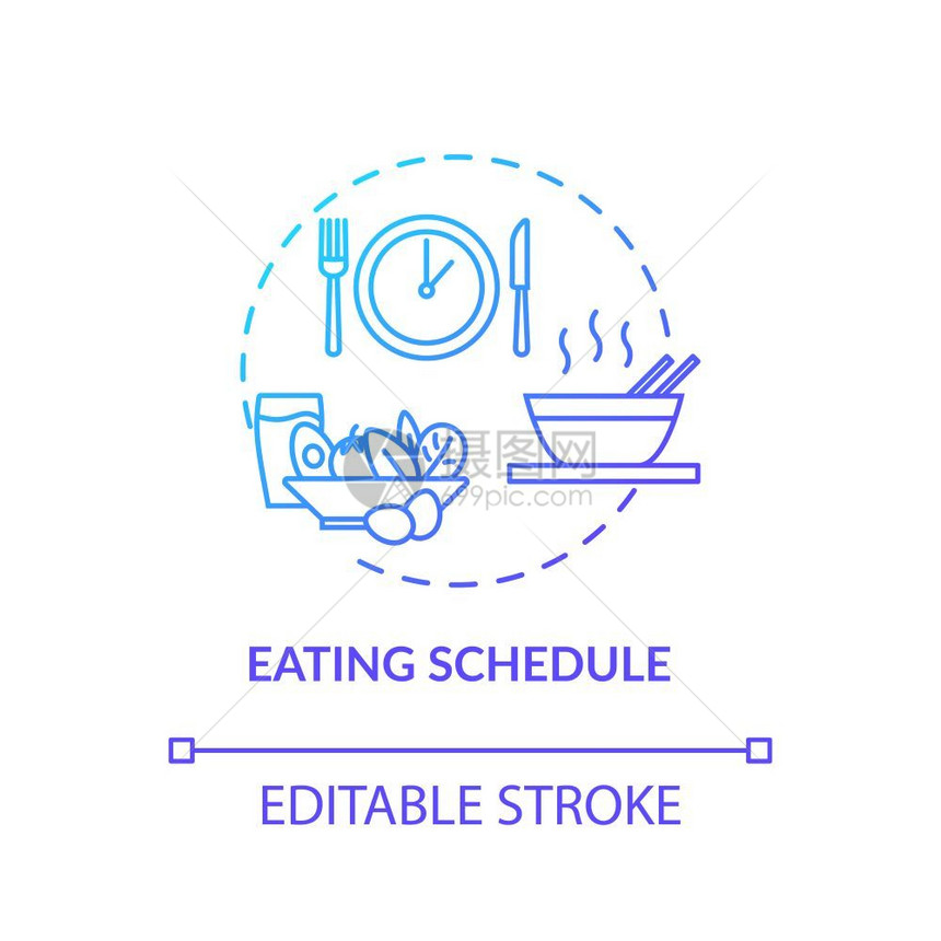 注意饮食有识的物消费观念细线插图营养计划均衡饮食矢量孤立轮廓紫色图画图片