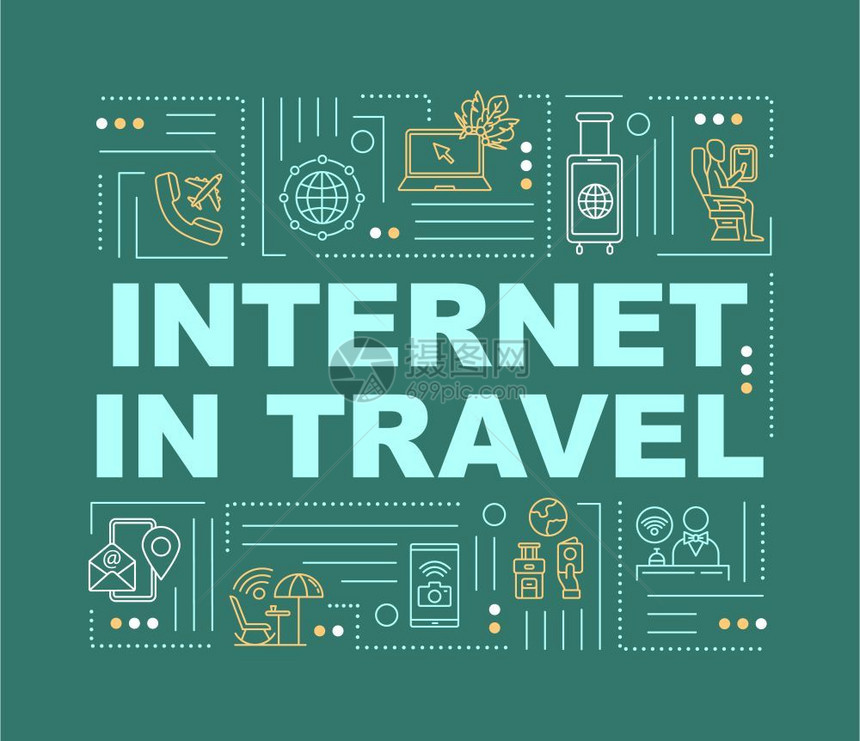 互联网旅行wif概念横幅瞬间漫游者方便服务带有绿背景线图标的信息孤立缩写矢量大纲rgb颜色插图图片