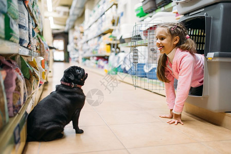 爱小动物的顾客逛宠物店图片