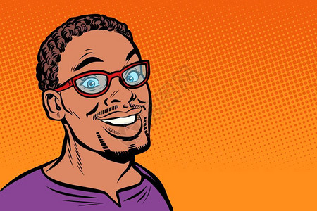 非洲男人微笑戴眼镜的潮人流行艺术复式矢量插图古老的画戴眼镜潮人图片
