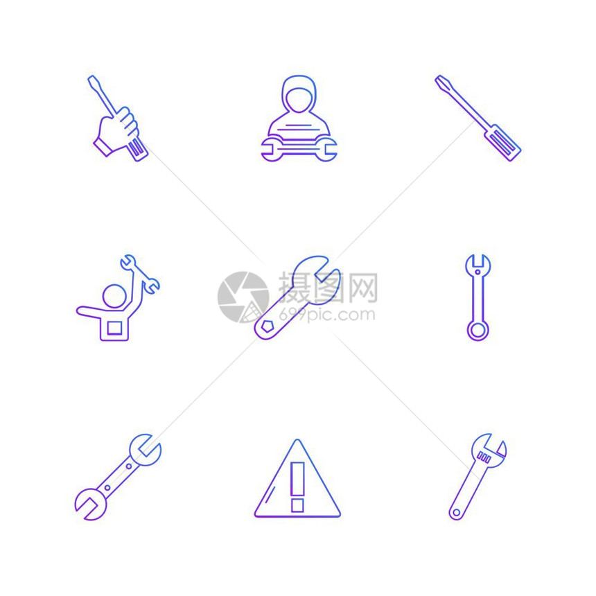 错误扳手螺丝刀硬件工具结构劳动力图标矢量设计平面收集风格创意图标扳手工作图片