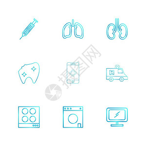 注射器肺肾牙齿移动救护车电视图标矢量设计平板收集风格创意背景图片