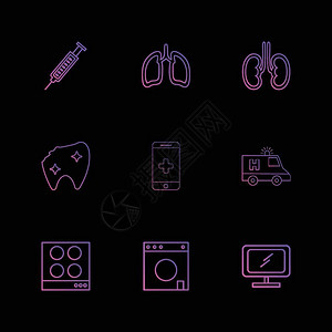 注射器肺肾牙齿移动救护车电视图标矢量设计平板收集风格创意背景图片