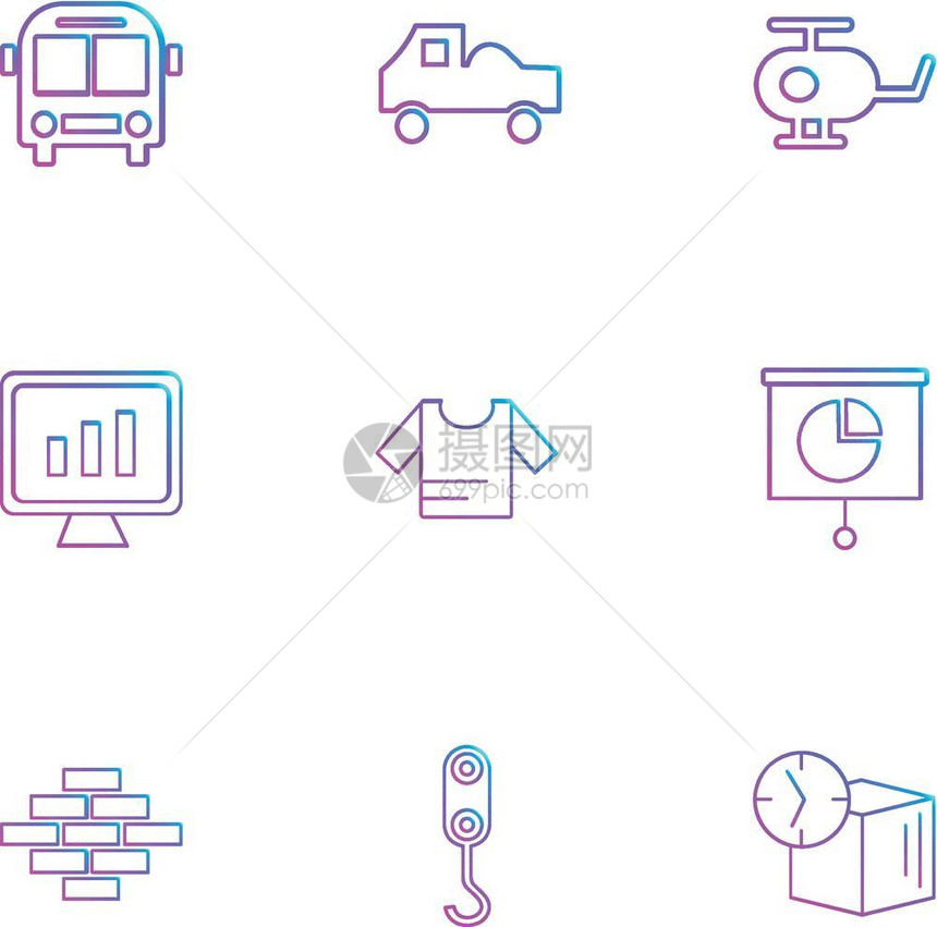 公共汽车直升机卡衬衫砖头立方体运输旅行船只飞机汽车票火硬件钱购物图标矢量设计公寓收藏风格创意图片