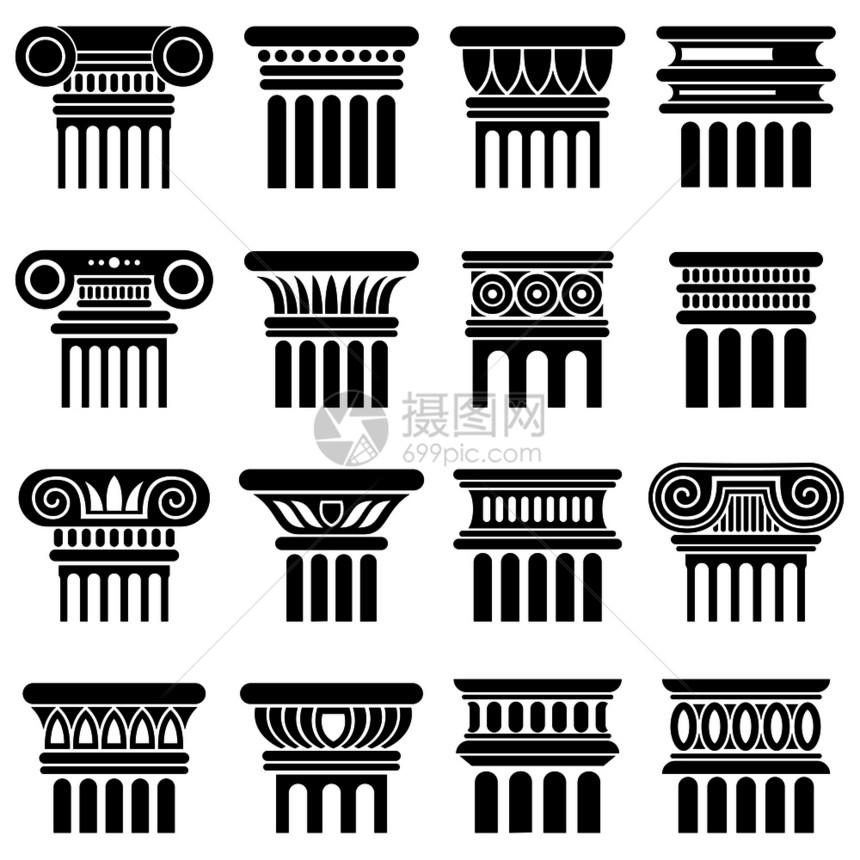古老罗马建筑柱形矢量图标黑色环形柱古老典希腊列柱形图例古老罗马建筑柱形矢量图标图片