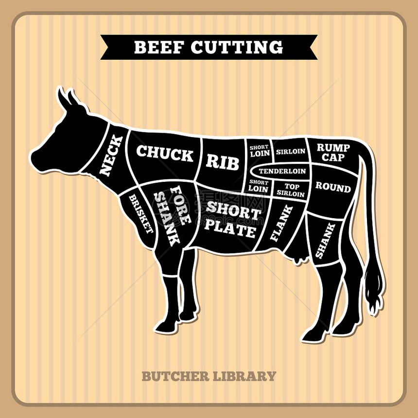 牛肉切割矢量图图片