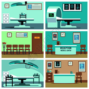 空医院生办公室手术诊所病媒内套装有x光检查的医院室和有底片的内诊所插图中的空医院外科室背景图片