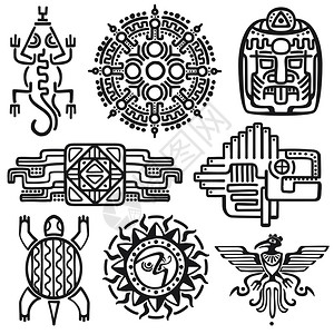 美洲阿兹特克马雅文化土著图腾模式阿兹特克和墨西哥纹身玛雅符号说明古墨西哥病媒神话符号马雅文化土著图腾模式背景图片
